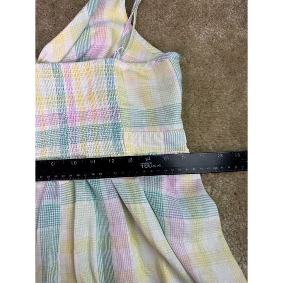 Old Navy Linen Blend Green Madras Dress Sz L Pockets Tie Front C165 - Picture 9 of 11